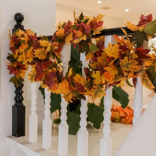 6PCS Orange Leaf Garland, 5.6Ft Halloween Garland Artificial Maple Leaf Autumn Hanging Fall Vines Thanksgiving, alternate