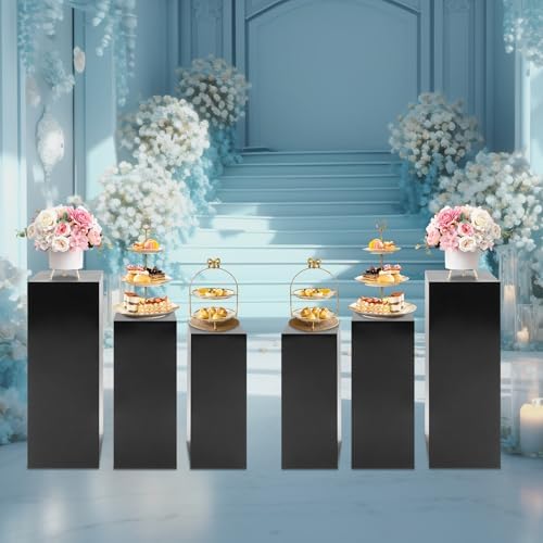 6PCS Pedestal Stand, Metal Stands for Wedding, Sturdy Pedestal Display, Black Display Stands Pillars, Square, alternate view