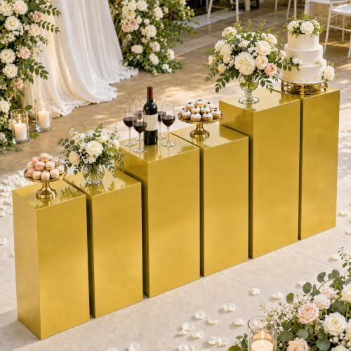 6PCS Pedestal Stand, Metal Stands for Wedding, Sturdy Pedestal Display, Gold Display Stands Pillars, Square, alternate view 3