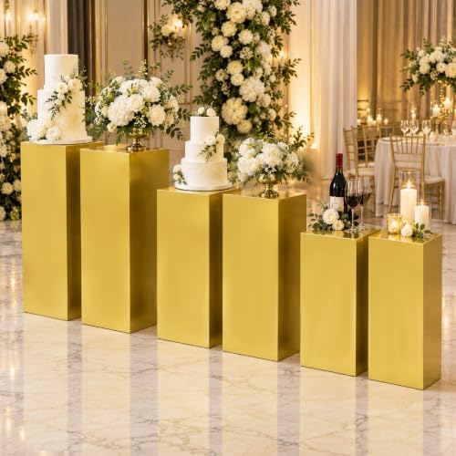 6PCS Pedestal Stand, Metal Stands for Wedding, Sturdy Pedestal Display, Gold Display Stands Pillars, Square, alternate view 4
