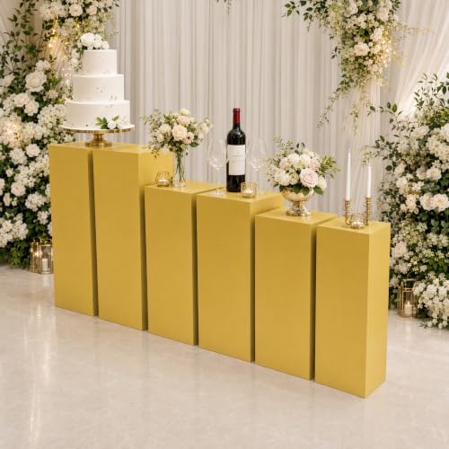 6PCS Pedestal Stand, Metal Stands for Wedding, Sturdy Pedestal Display, Gold Display Stands Pillars, Square, alternate view 7