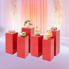 6PCS Pedestal Stand, Metal Stands for Wedding, Sturdy Pedestal Display, Red Display Stands Pillars, Square