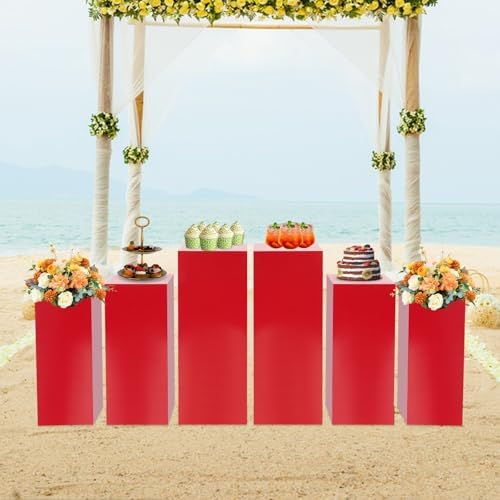 6PCS Pedestal Stand, Metal Stands for Wedding, Sturdy Pedestal Display, Red Display Stands Pillars, Square, alternate view 5