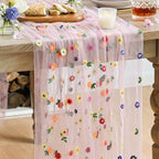 6PCS Pink Embroidery Daisy Gauze Table Runner 120 Inch 10FT in 28" x 120", 6pc in Pink