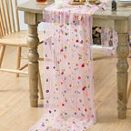 6PCS Pink Embroidery Daisy Gauze Table Runner 120 Inch 10FT in 28" x 120", 6pc in Pink, alternate view 4