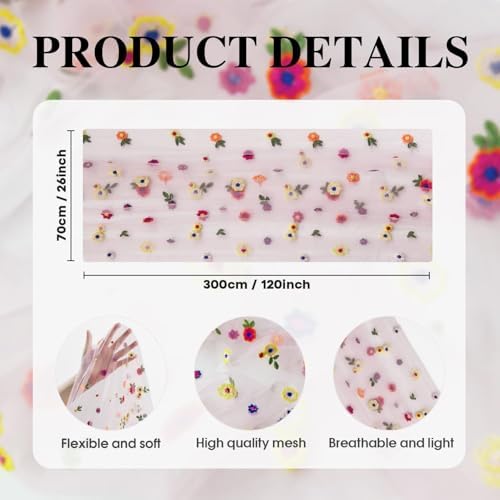 6PCS Pink Embroidery Daisy Gauze Table Runner 120 Inch 10FT in 28" x 120", 6pc in Pink, alternate view 6