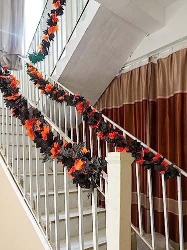 6PCS Premium Artificial Fall Garland - 5.6Ft Autumn Maple Leaf Vines for Thanksgiving & Halloween Decor, Door, alternate view