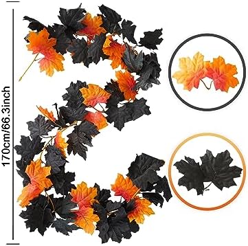6PCS Premium Artificial Fall Garland - 5.6Ft Autumn Maple Leaf Vines for Thanksgiving & Halloween Decor, Door, alternate view