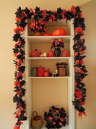 6PCS Premium Artificial Fall Garland - 5.6Ft Autumn Maple Leaf Vines for Thanksgiving & Halloween Decor, Door, alternate view