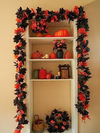 6PCS Premium Artificial Fall Garland - 5.6Ft Autumn Maple Leaf Vines for Thanksgiving & Halloween Decor, Door, alternate view