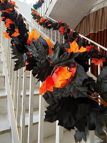 6PCS Premium Artificial Fall Garland - 5.6Ft Autumn Maple Leaf Vines for Thanksgiving & Halloween Decor, Door, alternate view