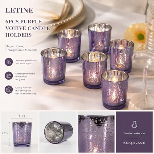 6pcs Purple Votive Candle Holders - Standard Votive Size for Regular Votive Candles - Tea Light Candles, alternate view 2