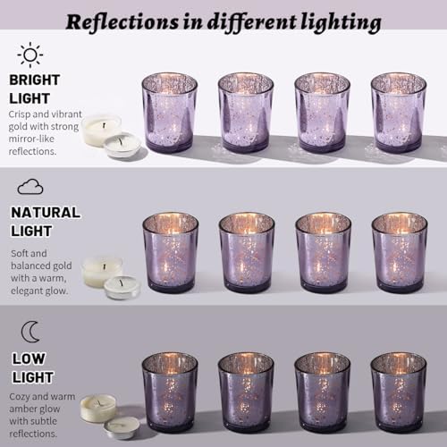 6pcs Purple Votive Candle Holders - Standard Votive Size for Regular Votive Candles - Tea Light Candles, alternate view 3