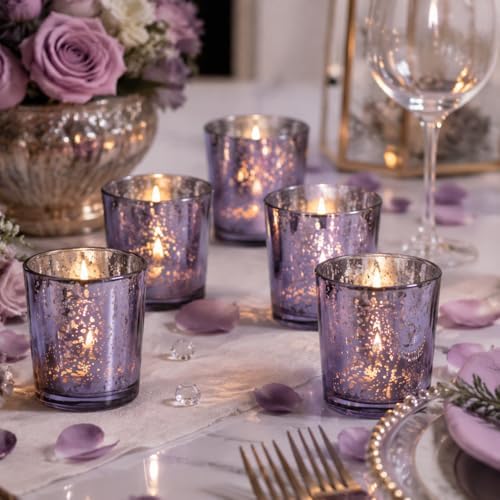 6pcs Purple Votive Candle Holders - Standard Votive Size for Regular Votive Candles - Tea Light Candles, alternate view 4