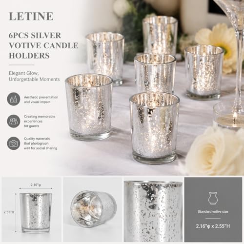 6pcs Silver Votive Candle Holders - Standard Votive Size for Regular Votive Candles - Tea Light Candles Holder, alternate