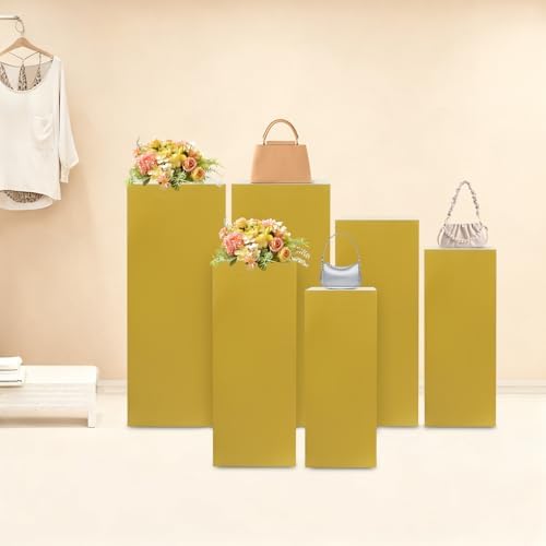 6Pcs Square Display Pedestal Stands Set for Party, Metal Display Stand Plinth Pillars, Cake Stands Pillars for, alternate