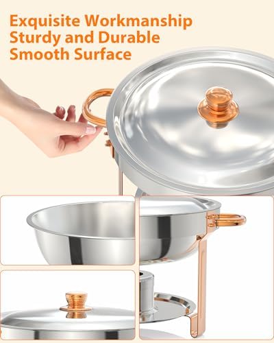 6PCS Superior 5QT Stainless Steel Round Chafing Dish Buffet Set, Lid Holder, Spoon & Tweezers, Portable Food, alternate view