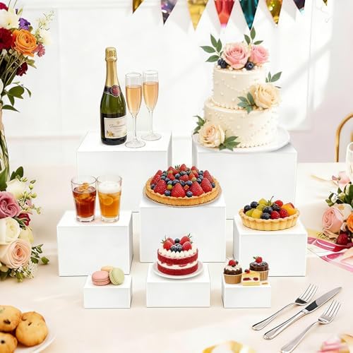 6Pcs White Acrylic Buffet Risers, Buffet Table Risers and Stands, Food Risers Display Shelf for Party Catering, alternate
