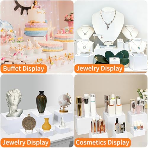 6Pcs White Acrylic Buffet Risers, Buffet Table Risers and Stands, Food Risers Display Shelf for Party Catering, alternate