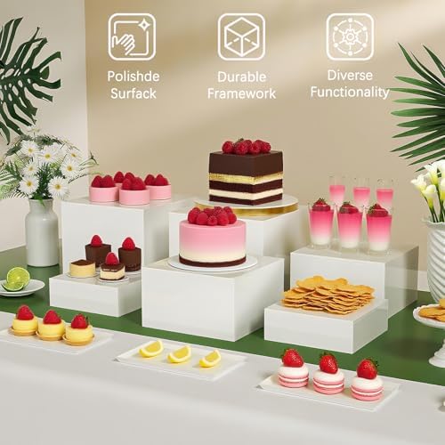 6PCS White Acrylic Buffet Risers Food Display Stands for Buffet Table Party Catering Dessert Jewelry, alternate view 3