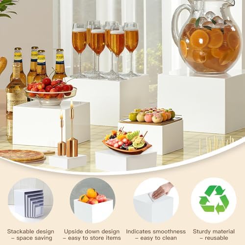 6Pcs White Acrylic Buffet Risers, Food Risers Display for Party in White, alternate view 3