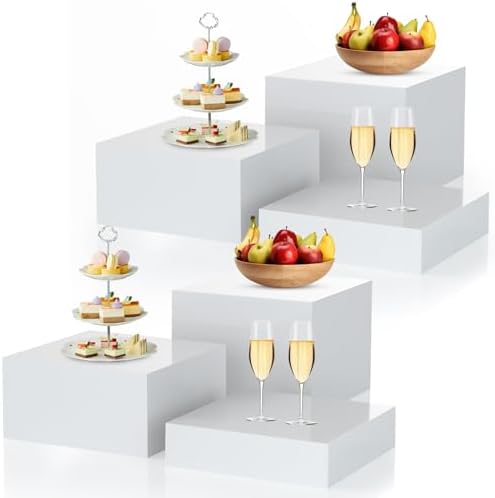 6Pcs White Buffet Risers Acrylic Boxes Display Risers Food Risers for Buffet Table Display Riser for Platter