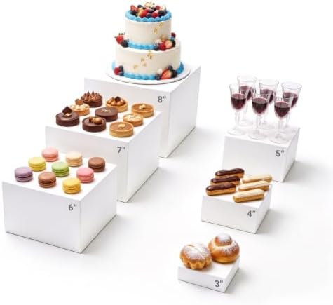 6Pcs White Buffet Risers and Stands, Food Risers for Buffet Table, Catering Dessert Cake Holder for Party