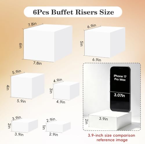 6Pcs White Buffet Risers and Stands, Food Risers for Buffet Table, Catering Dessert Cake Holder for Party, alternate view 3