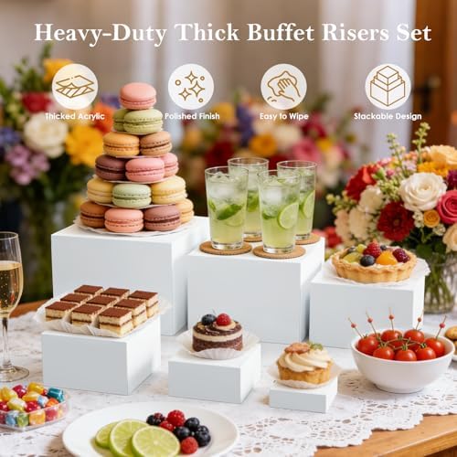 6PCS White Buffet Risers, Food Risers for Buffet Table, Acrylic Nesting Display Stands (3"-8"), with 6 Mini, alternate view 4