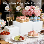 6PCS White Buffet Risers, Food Risers for Buffet Table, Acrylic Nesting Display Stands, 2 Sets of 3 Sizes (6", alternate view