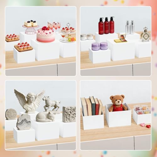6PCS White Buffet Risers, Food Risers for Buffet Table, Acrylic Nesting Display Stands, 2 Sets of 3 Sizes (6", alternate view