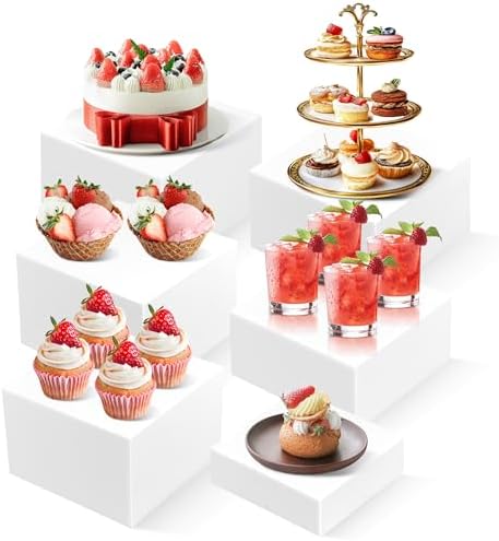 6PCS White Buffet Risers for Buffet Table Display and Stands, Dessert Table Display Set, Collectibles Jewelry