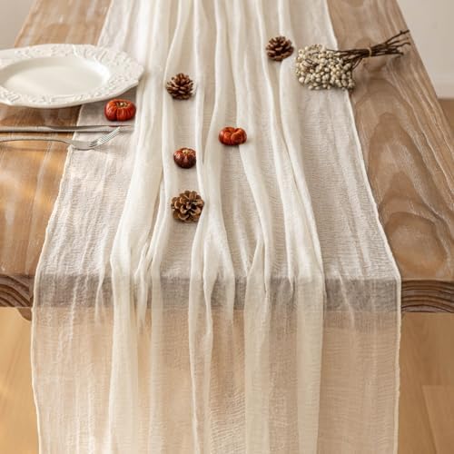 6Pcs White Cheesecloth Table Runner 120 Inches for Party Home Decor, alternate view 4