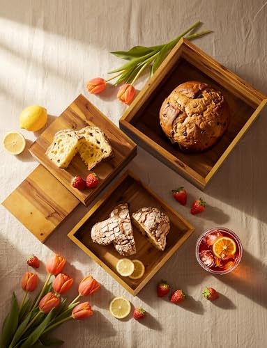 6PCS Wooden Buffet Riser and Stands with Hollow Bottom, No Assembly in Acacia, alternate view 2
