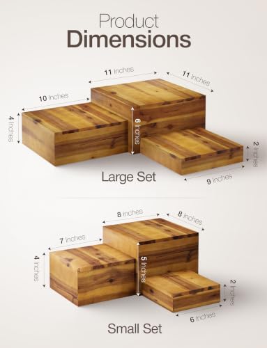 6PCS Wooden Buffet Riser and Stands with Hollow Bottom, No Assembly in Acacia, alternate view 3