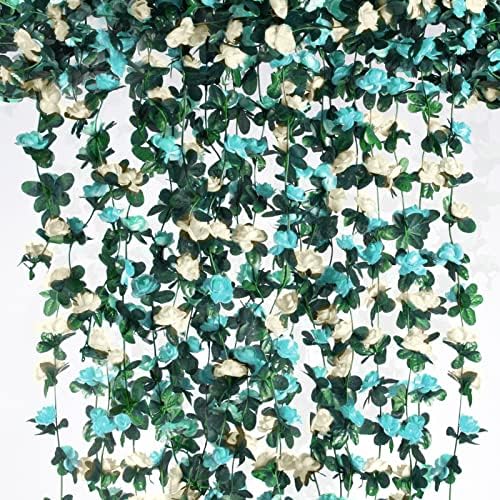 6Pcs x 8.2FT Artificial Flower Garland Floral Rose Vine Decor, Blue Flower