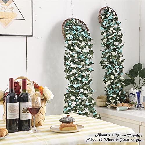 6Pcs x 8.2FT Artificial Flower Garland Floral Rose Vine Decor, Blue Flower, alternate view 2