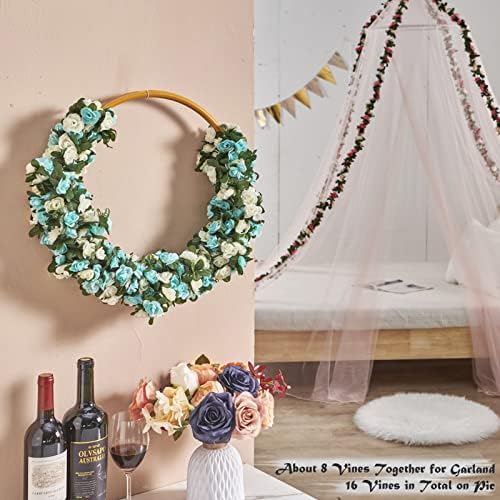 6Pcs x 8.2FT Artificial Flower Garland Floral Rose Vine Decor, Blue Flower, alternate view 3