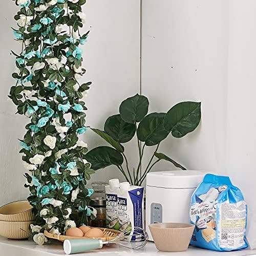 6Pcs x 8.2FT Artificial Flower Garland Floral Rose Vine Decor, Blue Flower, alternate view 5