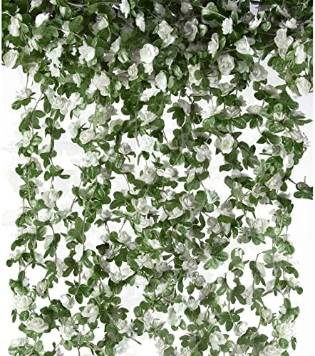 6Pcs x 8.2FT Artificial Flower Garland Floral Rose Vine Decor, White Flower