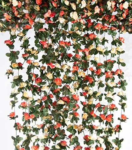 6Pcs x 8.2FT Artificial Flower Garland Rose Vine Decor, Champagne Flower