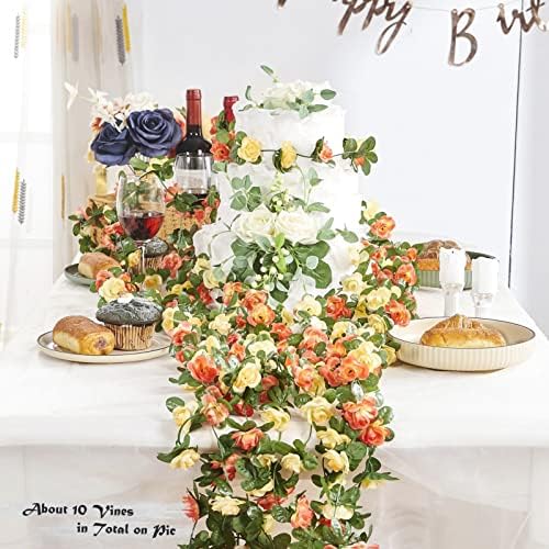 6Pcs x 8.2FT Artificial Flower Garland Rose Vine Decor, Champagne Flower, alternate view 2