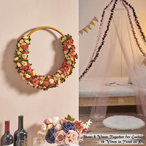 6Pcs x 8.2FT Artificial Flower Garland Rose Vine Decor, Champagne Flower, alternate view 5