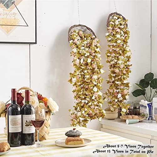 6Pcs x 8.2FT Artificial Flower Garland Rose Vine Decor, Fall Pink Flower, alternate view 2