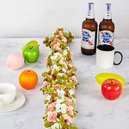 6Pcs x 8.2FT Artificial Flower Garland Rose Vine Decor, Fall Pink Flower, alternate view 3