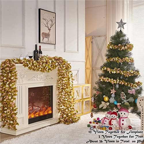 6Pcs x 8.2FT Artificial Flower Garland Rose Vine Decor, Fall Pink Flower, alternate view 4