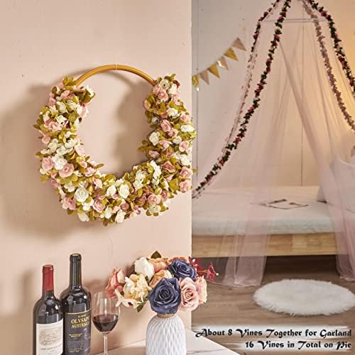 6Pcs x 8.2FT Artificial Flower Garland Rose Vine Decor, Fall Pink Flower, alternate view 5