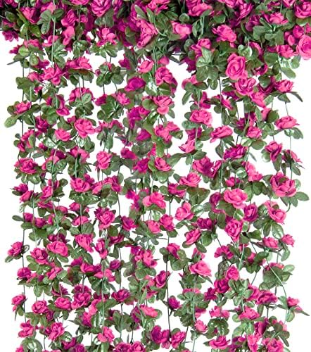 6Pcs x 8.2FT Artificial Flower Garland Rose Vine Decor, Magenta Flower