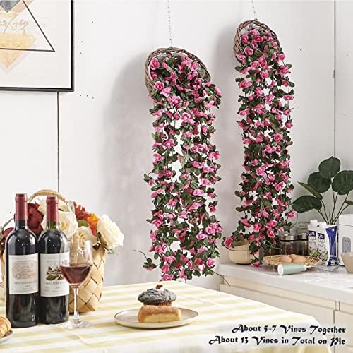 6Pcs x 8.2FT Artificial Flower Garland Rose Vine Decor, Magenta Flower, alternate view 2