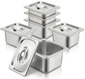 6PK Hotel Pans with Lids 1/6 Size, 4” Deep, Stainless Steel Steam Table Pans Anti-Jam for Commercial Food Prep &